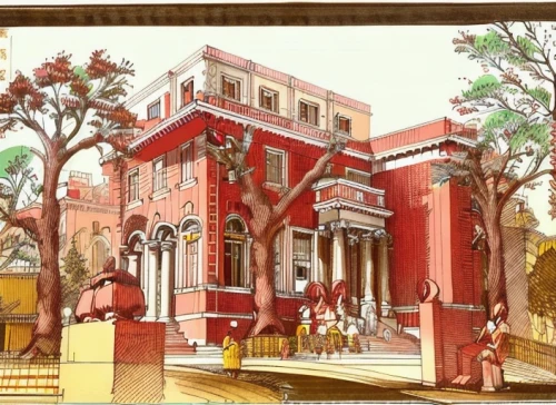 facade painting,model house,jaipur,collegiate basilica,academic institution,bulandra theatre,terracotta,house facade,school design,bada bagh,garden elevation,religious institute,rajasthan,church painting,house with caryatids,renovation,roman villa,city palace,court building,synagogue