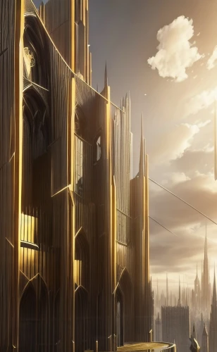 gold castle,metropolis,gold wall,futuristic architecture,fantasy city,art deco,hall of the fallen,art deco background,kirrarchitecture,golden crown,capitol,ancient city,castle of the corvin,golden scale,the hive,gothic architecture,beautiful buildings,destroyed city,marvels,temple fade