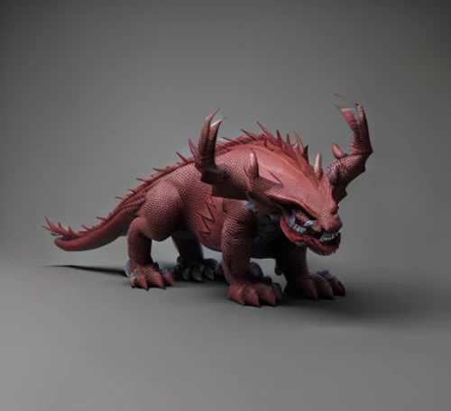 cynorhodon,kobold,draconic,3d model,painted dragon,triceratops,uintatherium,dragon design,dragon,3d rendered,wyrm,3d render,3d figure,wind-up toy,goji,basilisk,dinokonda,dark-type,saurian,chinese dragon