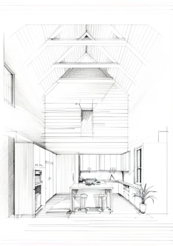 house drawing,inverted cottage,timber house,floorplan home,archidaily,house floorplan,frame house,home interior,architect plan,frame drawing,line drawing,sheet drawing,core renovation,kirrarchitecture,attic,loft,daylighting,wooden beams,house shape,kitchen design