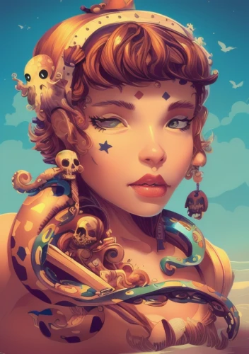 snake charming,medusa,sea snake,beach snake,gorgon,snake charmers,snake kawaii,fantasy portrait,serpent,noodling,brown snake,constrictor,groundsnake,tentacle,cleopatra,medusa gorgon,red tailed boa,curl,illustrator,water snake