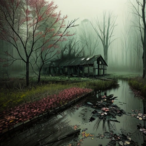 abandoned place,house in the forest,abandoned house,lonely house,witch house,lostplace,witch's house,creepy house,abandoned,abandoned places,foggy landscape,the haunted house,haunted house,lost place,autumn fog,haunted forest,house with lake,home landscape,fantasy picture,derelict