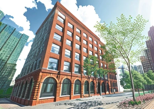 hoboken condos for sale,3d rendering,industrial building,office building,commercial building,mixed-use,drexel,office buildings,red brick,207st,company building,aurora building,homes for sale in hoboken nj,kirrarchitecture,modern office,old brick building,company headquarters,willis building,hongdan center,new building