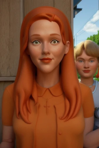 ginger family,redheads,redhead doll,clay animation,clay doll,doll's facial features,gingerman,cgi,female doll,mahogany family,ginger rodgers,the girl's face,mother and daughter,mom and daughter,gingerbread girl,doll looking in mirror,animated cartoon,little girl and mother,character animation,madeleine