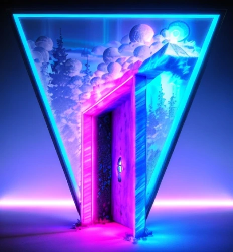 prism,portal,vapor,metallic door,cinema 4d,the door,dimensional,vitrine,portals,uv,trip computer,ethereum logo,electric arc,entry forbidden,wall,neon light,door,magic mirror,the threshold of the house,cyberspace