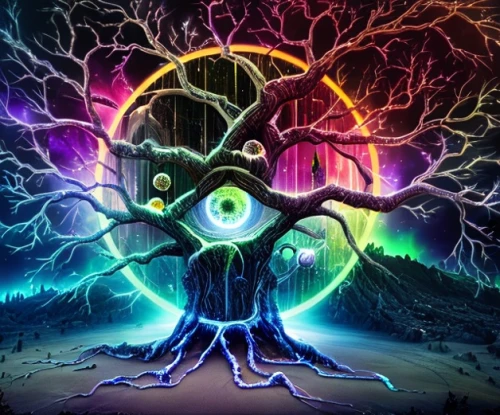 colorful tree of life,tree of life,magic tree,chakra,electrified,electro,electric arc,psychedelic art,spirit network,electric,third eye,acid,strange tree,electricity,aura,chakras,astral traveler,shaman,argus,voltage