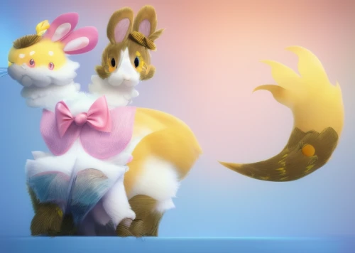 easter rabbits,easter theme,deco bunny,easter background,3d rendered,stylized macaron,easter-colors,3d render,plush figures,bunny tail,soft toys,plush toys,gift ribbon,rainbow rabbit,stuff toy,felted easter,female hares,rabbits,easter banner,plush figure