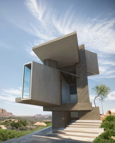 dunes house,cubic house,modern architecture,cube stilt houses,cube house,futuristic architecture,archidaily,exposed concrete,observation deck,modern house,the observation deck,jewelry（architecture）,corten steel,arhitecture,concrete construction,observation tower,outdoor structure,futuristic art museum,brutalist architecture,architecture