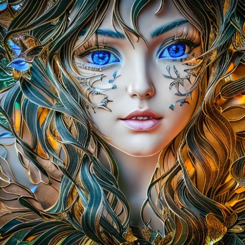 faery,faerie,fantasy portrait,fairy peacock,little girl fairy,fae,fantasy art,fairy queen,dryad,golden wreath,3d fantasy,water nymph,fairy,mystical portrait of a girl,child fairy,digital art,girl in a wreath,fairy tale character,fractalius,flower fairy