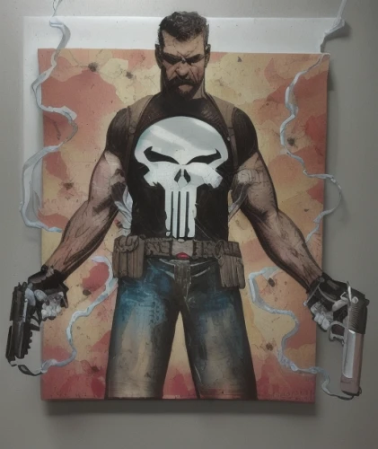 crossbones,man holding gun and light,wall art,god of thunder,greyskull,framing hammer,steel man,thor,slide canvas,rivet gun,chainlink,capitanamerica,screw gun,dane axe,handyman,wall decoration,wall decor,wrench,the thing,renegade