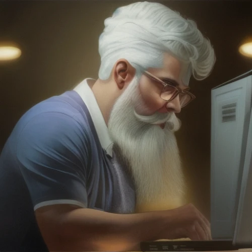 man with a computer,father frost,fish-surgeon,cg artwork,computer art,computer addiction,computer,dwarf cookin,computer freak,the community manager,hardware programmer,computer business,artisan,kefir,elderly man,computer science,game illustration,men chef,white beard,sci fiction illustration