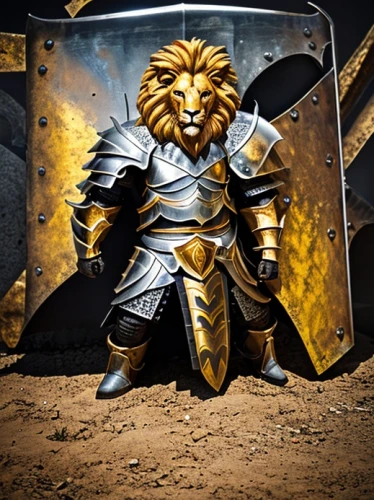 skeezy lion,lion,paladin,lion - feline,lion's coach,armored animal,lion father,forest king lion,lion white,lion capital,helmet plate,knight armor,stone lion,centurion,gladiator,male lion,lion number,armor,head plate,fantasy warrior