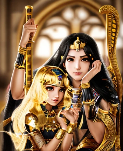 pharaonic,ancient egyptian girl,egyptian,gemini,fantasy picture,athena,virgos,ancient egyptian,pharaohs,mother and daughter,ancient egypt,cleopatra,zodiac sign libra,priestess,gold jewelry,zodiac sign gemini,horus,dahshur,magi,libra