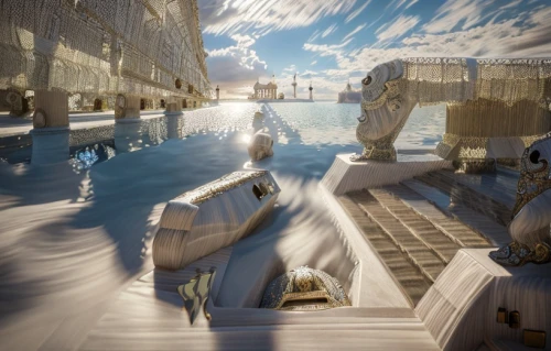 hafencity,docks,waterside,render,waterfront,ice planet,virtual landscape,cube stilt houses,3d rendered,terraforming,the waterfront,floating islands,shipyard,boat rapids,ice wall,ship yard,imperial shores,3d render,ice landscape,seaport