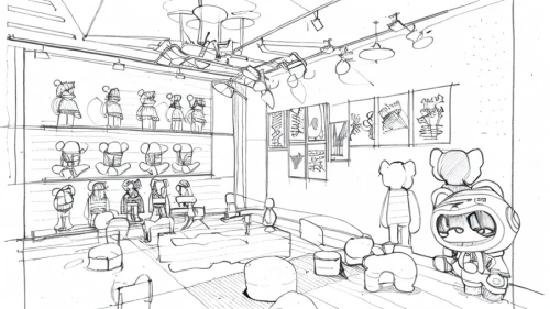 doll kitchen,mono-line line art,line-art,mono line art,beauty room,office line art,ice cream parlor,study room,line drawing,china cabinet,line draw,nursery,kitchen shop,frame drawing,workroom,coloring page,room,lineart,storefront,laboratory