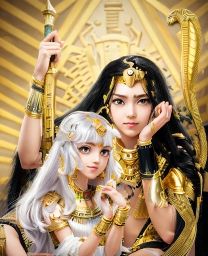 goddess of justice,virgos,gemini,angels,magi,priestess,amano,golden crown,ankh,gold jewelry,libra,mother and daughter,cg artwork,capricorn mother and child,angels of the apocalypse,fantasy picture,zodiac sign libra,athena,lux,3d fantasy