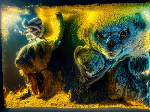 diorama,fractalius,meerkats,aquarium inhabitants,aquarium decor,glass yard ornament,glass painting,animal figure,spirits,3d fantasy,in the resin,day of the dead frame,couple boy and girl owl,figurines,pillars of creation,koalas,puppet theatre,cirque du soleil,3d figure,owlets