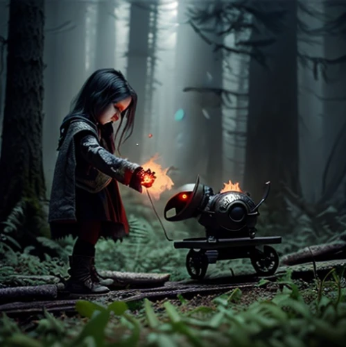 fantasy picture,little boy and girl,children's fairy tale,little red riding hood,fireflies,photo manipulation,photomanipulation,the little girl,conceptual photography,digital compositing,photoshop manipulation,magical adventure,3d fantasy,pinocchio,the witch,evil fairy,a fairy tale,child fairy,fantasy art,miniature figures