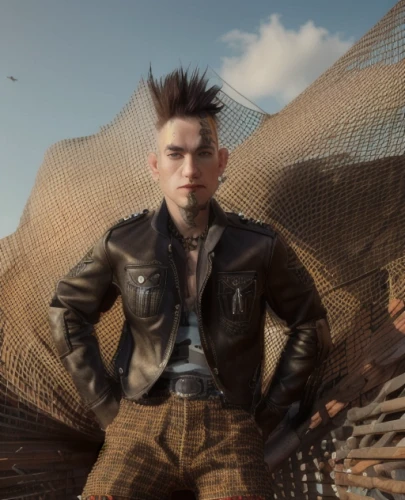 pompadour,mohawk,streampunk,punk design,punk,mohawk hairstyle,leather texture,spikes,male character,spiky,mad max,male model,croft,steampunk,renegade,sonic the hedgehog,boy model,male elf,prickle,pomade