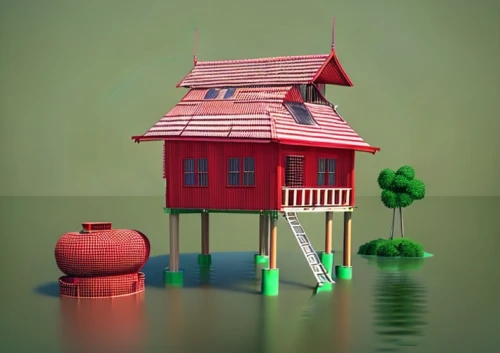 stilt houses,house with lake,3d render,miniature house,house by the water,floating huts,stilt house,little house,fisherman's house,3d model,small house,boathouse,3d rendered,fisherman's hut,seaside resort,fishing float,lifeguard tower,popeye village,lonely house,artificial island