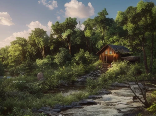 house in the forest,the cabin in the mountains,house in mountains,home landscape,house in the mountains,summer cottage,small cabin,landscape background,tsukemono,studio ghibli,tree house hotel,ryokan,japan landscape,violet evergarden,log home,idyllic,forest landscape,wooden house,wooden hut,log cabin