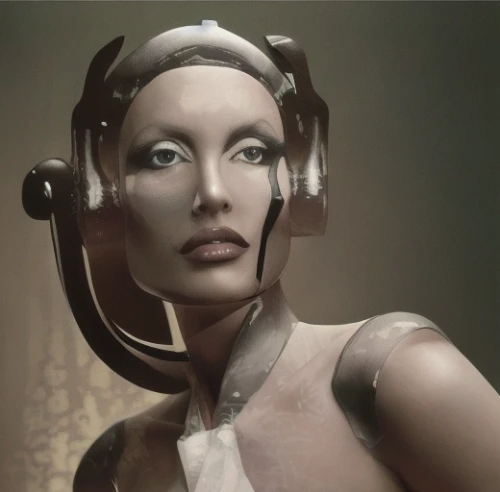 wearables,cybernetics,streampunk,humanoid,industrial robot,biomechanical,cyborg,diving helmet,artificial hair integrations,robotic,head woman,respirator,virtual identity,sci fi,metal implants,electronic music,scifi,science-fiction,science fiction,diving mask