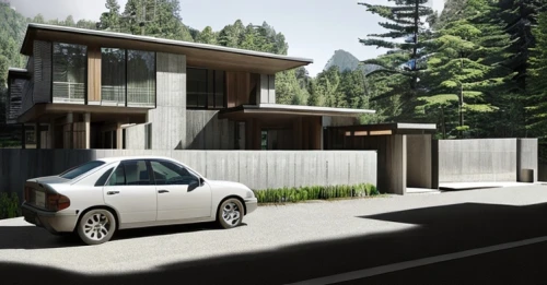residential house,3d rendering,modern house,driveway,electric charging,eco-construction,garage door,build by mirza golam pir,automotive exterior,sustainable car,residential,mid century house,hybrid electric vehicle,folding roof,render,timber house,ev charging station,compact sport utility vehicle,subaru outback,smart house