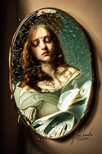 crystal ball-photography,looking glass,porthole,glass painting,celtic woman,stained glass,mucha,lillian gish - female,jessamine,photo manipulation,water nymph,the mirror,image manipulation,cybele,decorative plate,magic mirror,angel's tears,lens reflection,reflection,reflection in water
