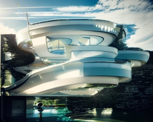 futuristic architecture,futuristic art museum,futuristic landscape,modern architecture,3d rendering,aqua studio,render,sky space concept,floating island,jewelry（architecture）,guggenheim museum,artificial island,japanese architecture,arhitecture,sky apartment,3d render,futuristic,kirrarchitecture,modern house,dunes house