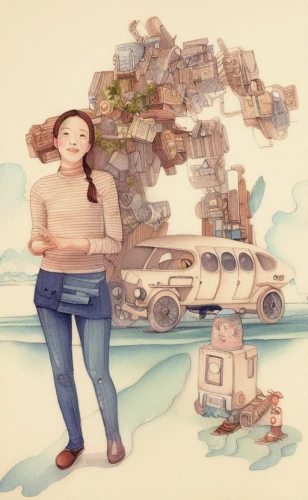 scrap collector,sci fiction illustration,book illustration,log truck,travel woman,logging truck,waste collector,autotransport,sewol ferry,scrap truck,heavy load,digital nomads,woman holding pie,camera illustration,girl and car,women in technology,woman thinking,environmental destruction,sewol ferry disaster,cancer illustration