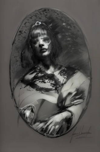 charcoal drawing,handpan,alfons mucha,crystal ball-photography,ambrotype,girl with a wheel,crystal ball,graphite,charcoal,cybele,charcoal pencil,portrait of christi,woman sitting,anna may wong,tambourine,glass sphere,mystical portrait of a girl,spherical image,digital artwork,self-portrait