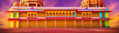 temple fade,hindu temple,circus stage,colorful facade,hawa mahal,build by mirza golam pir,temples,temple,luna park,taj mahal,3d render,basil's cathedral,fantasy city,gold castle,jaipur,puppet theatre,rajasthan,colorful city,tajmahal,movie palace
