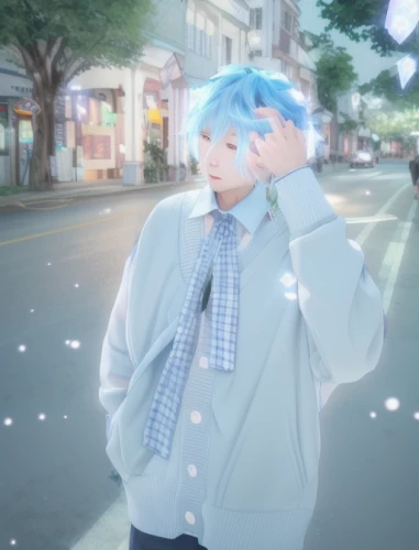anime boy,cyan,light blue,blue rain,harajuku,soft pastel,virtual,chaoyang,kawaii boy,ethereal,starry sky,angel’s tear,city trans,bokeh effect,forget-me-not,starry,baby blue,forget me not,starlight,vocaloid