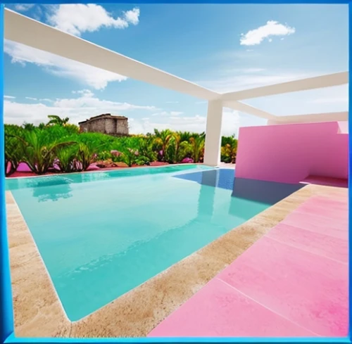 swimming pool,outdoor pool,dug-out pool,infinity swimming pool,pool water surface,inflatable pool,roof top pool,pink beach,tropical house,pink squares,pool house,pool water,3d background,pool bar,holiday villa,cabana,colorful water,pink vector,3d rendering,diamond lagoon