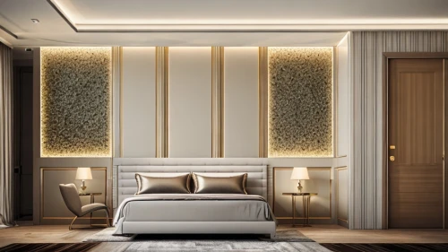 room divider,gold wall,interior decoration,modern decor,contemporary decor,sleeping room,wall lamp,bamboo curtain,modern room,interior design,gold stucco frame,canopy bed,interior modern design,3d rendering,patterned wood decoration,luxury home interior,room lighting,interior decor,guest room,search interior solutions