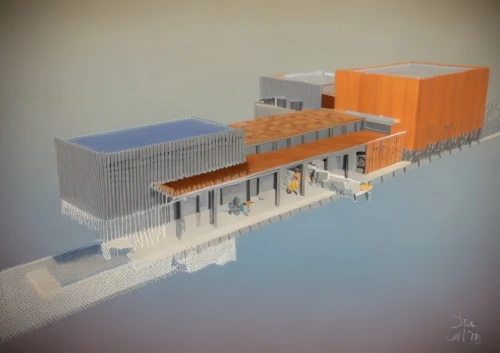 hydropower plant,industrial building,school design,multi-storey,elbphilharmonie,3d rendering,shipping containers,philharmonic hall,brutalist architecture,multi storey car park,concrete plant,mining facility,container terminal,industrial plant,scale model,multi-story structure,modern building,container freighter,container port,3d render