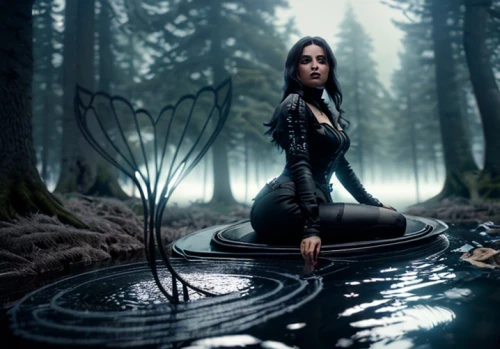 the enchantress,swath,gothic woman,faery,fantasy picture,photo manipulation,gothic fashion,dark gothic mood,dark angel,sorceress,mirror of souls,photoshop manipulation,faerie,elven,woman at the well,mourning swan,witches pentagram,photomanipulation,the witch,katniss