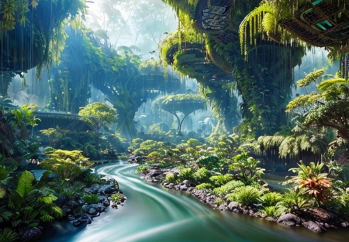 green waterfall,rain forest,rainforest,fantasy landscape,tropical jungle,elven forest,fairy forest,fairy world,green forest,fantasy picture,futuristic landscape,3d fantasy,fractal environment,fairytale forest,garden of eden,enchanted forest,nature landscape,greenforest,valdivian temperate rain forest,underwater oasis