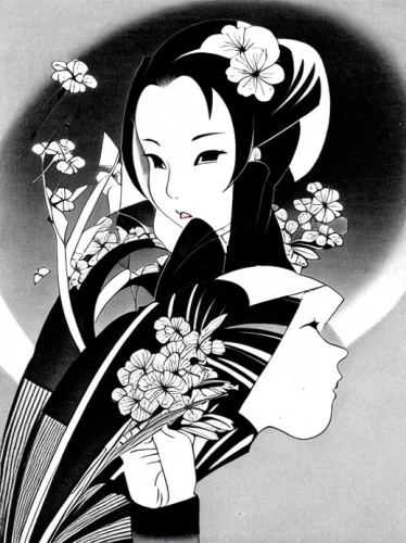 geisha girl,geisha,cool woodblock images,jasmine blossom,oriental princess,japanese art,lily of the valley,lily of the field,oriental girl,ikebana,japanese woman,tuberose,jasmine flower,woodblock prints,lily of the desert,jasmine flowers,white blossom,plum blossom,scent of jasmine,oriental painting