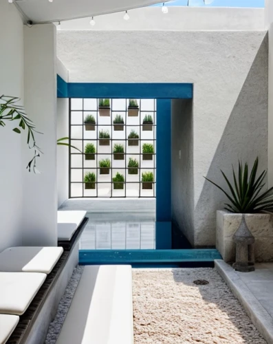 garden design sydney,stucco wall,contemporary decor,spanish tile,landscape design sydney,modern decor,pool house,geometric style,ceramic tile,landscape designers sydney,almond tiles,glass tiles,interior modern design,moroccan pattern,plantation shutters,cabana,stucco frame,cubic house,window with shutters,dug-out pool