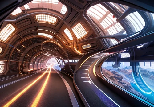 slide tunnel,train tunnel,maglev,futuristic landscape,futuristic architecture,high-speed rail,futuristic art museum,overpass,speed of light,moving walkway,tunnel,high-speed train,sky train,acceleration,futuristic,ufo interior,supersonic transport,transport and traffic,metro escalator,the transportation system