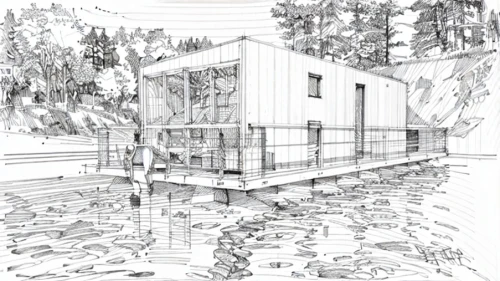 boat house,stilt house,houseboat,boathouse,house drawing,floating huts,boat shed,timber house,aqua studio,water mill,house with lake,fish farm,inverted cottage,archidaily,eco-construction,stilt houses,hydropower plant,cube stilt houses,aquaculture,shipping container