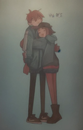 boy and girl,piggyback,hug,little boy and girl,hold hands,hugs,hugging,red string,chalk drawing,grainau,sope,loud crying,forget me not,warmth,copic,hiyayakko,forget-me-not,washi tape,colored pencil,hawkbit