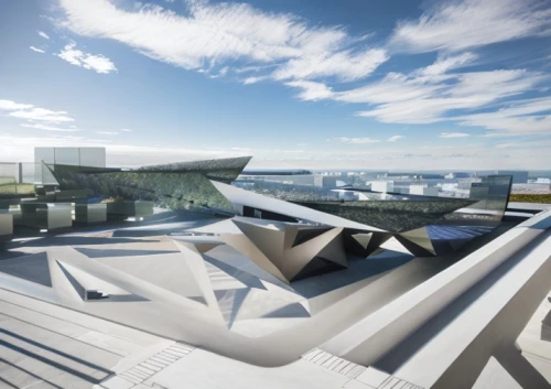 futuristic art museum,skyscapers,futuristic architecture,roof landscape,roof terrace,glass facade,observation deck,sky space concept,the observation deck,autostadt wolfsburg,solar cell base,modern architecture,olympia ski stadium,archidaily,roof garden,mercedes-benz museum,arq,sky apartment,daylighting,folding roof
