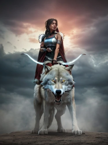 warrior woman,female warrior,lone warrior,photo manipulation,heroic fantasy,strong woman,photomanipulation,fantasy picture,digital compositing,strong women,girl with dog,howling wolf,photoshop manipulation,biblical narrative characters,god of thunder,native american indian dog,barbarian,king shepherd,the american indian,mythological