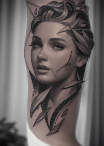 sculpt,tattoo girl,magnolia,lotus tattoo,bodypainting,body painting,carved,drawing mannequin,marilyn,woman sculpture,on the arm,tattoo,fantasy portrait,magnolia blossom,porcelain rose,sleeve,body art,forearm,bodypaint,sphynx