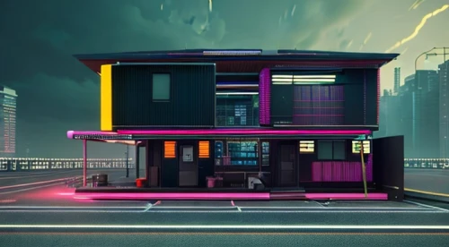 cube house,cubic house,cube stilt houses,electric tower,cyberpunk,house trailer,80's design,electric gas station,apartment house,shipping container,mobile home,modern architecture,retro diner,apartment block,modern house,neon coffee,miniature house,city trans,frame house,mid century house