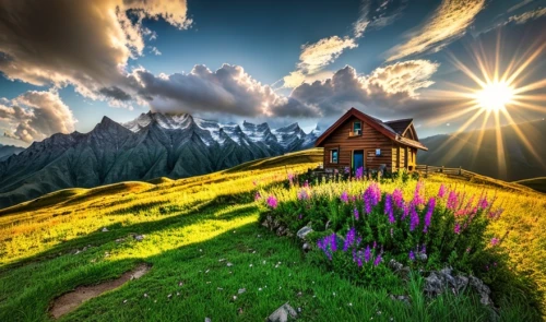 home landscape,alpine meadow,house in mountains,meadow landscape,mountain meadow,house in the mountains,alpine pastures,landscape background,beautiful landscape,mountain huts,alpine village,alpine meadows,salt meadow landscape,lonely house,nature landscape,beautiful home,mountain hut,summer cottage,background view nature,the cabin in the mountains
