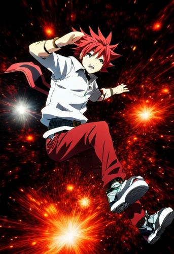 axel jump,kame sennin,anime 3d,fire background,mazda ryuga,cassiopeia a,fire planet,astronomical,supernova,anime cartoon,edit icon,north star,2d,red-haired,cassiopeia,bascetta star,astropeiler,red super hero,zero gravity,runaway star