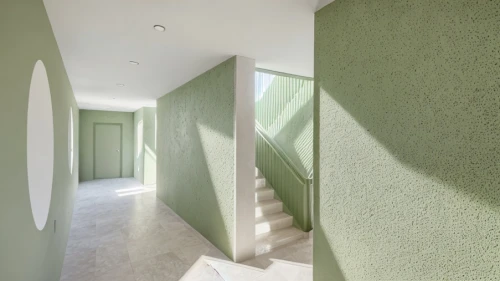 hallway space,stucco wall,wall plaster,stucco ceiling,sand-lime brick,structural plaster,daylighting,concrete ceiling,hallway,rough plaster,wall,stucco,stucco frame,wall completion,outside staircase,intensely green hornbeam wallpaper,house painting,stairwell,core renovation,house painter